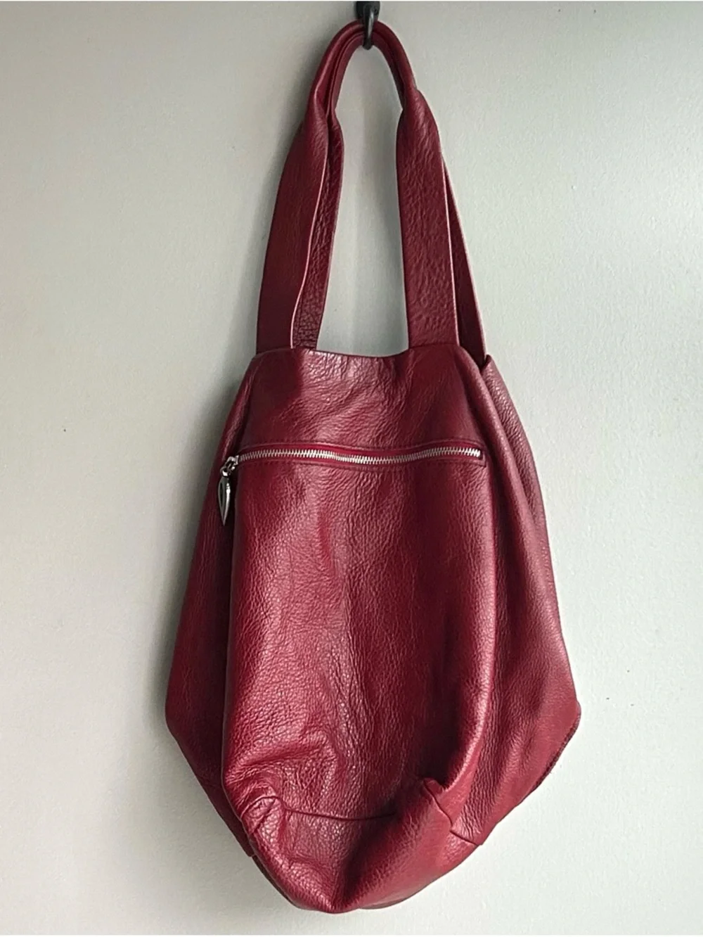 Neta Sade Hobo Bag Purse Red Pebbled Leather Large Tote Handbag Designer